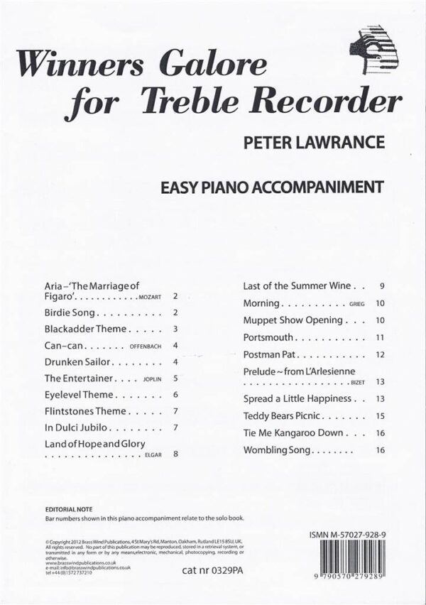 Winners Galore for Treble Recorder - Piano Accompaniment